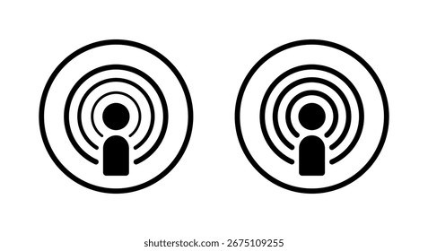 Podcast and broadcasting icon. Audio streaming symbol in circular outline