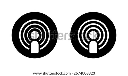 Podcast and broadcasting icon. Audio streaming symbol in black circle