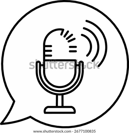 Podcast and broadcasting  icon inside speech bubble line art