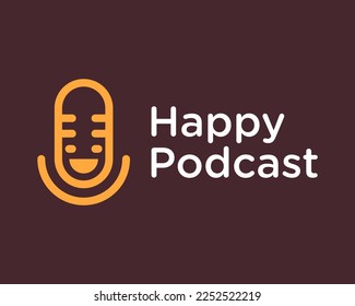 Podcast Broadcasting Microphone Mic Entertainment Happy Face Smile Cheerful Fun Vector Logo Design