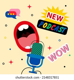 Ilustración vectorial de podcast y transmisión. Diseño plano. Radio.