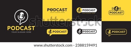 podcast bubble chat microphone logo icon design