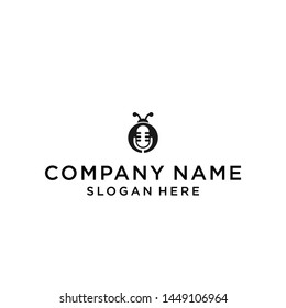 podcast bug logo design vector illustration template