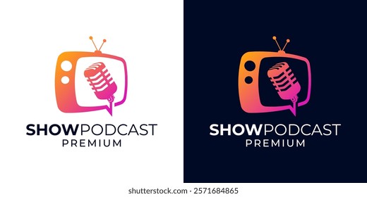 Podcast channel logo design vector template. Podcast shwo logo template. Logo design template of podcast, tv, channel, vector, microphone, music, show, media