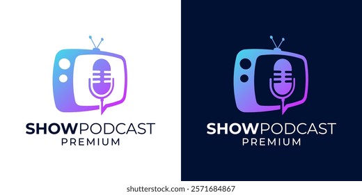 Podcast channel logo design vector template. Podcast shwo logo template. Logo design template of podcast, tv, channel, vector, microphone, music, show, media