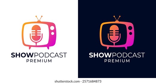 Podcast channel logo design vector template. Podcast shwo logo template. Logo design template of podcast, tv, channel, vector, microphone, music, show, media