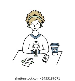 Podcast, character. Vector illustration in doodle style.