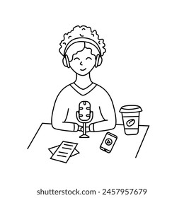 Podcast, character. Vector illustration in doodle style.