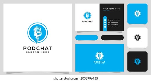 podcast chat logo vector design and business card