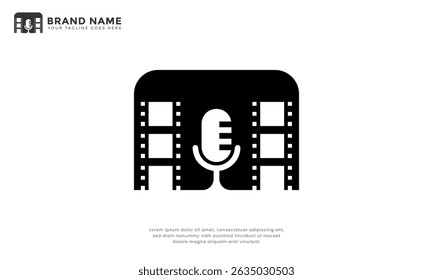 Podcast Cinema Logo. Modern logo combination filstrip with microphone. Perfect for movie review or discussion podcast