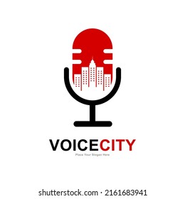 Podcast city logo vector design. Suitable for business, building, entertainment 