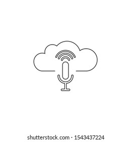 Podcast and cloud logo design. Studio table microphone with broadcast icon design.