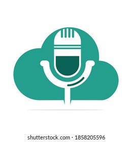 Podcast and cloud logo design. Studio table microphone with broadcast icon design.