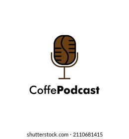 podcast and coffee bean shaped logo, suitable for coffee shop and coffee product logo