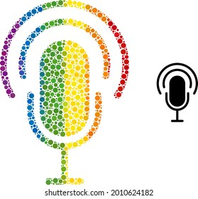 Podcast collage icon of circle spots in different sizes and rainbow color tones. A dotted LGBT-colored podcast for lesbians, gays, bisexuals, and transgenders. Vector icon in LGBT flag colors.