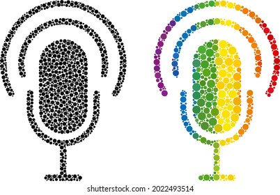 Podcast composition icon of spheric blots in variable sizes and rainbow color shades. A dotted LGBT-colored podcast for lesbians, gays, bisexuals, and transgenders. Vector symbol in LGBT flag colors.