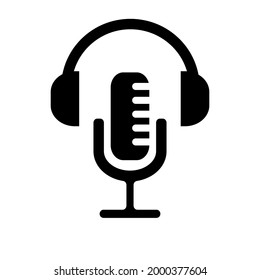 Podcast Computer Icon. Microphone and earphone. Vector illustration isolated on white background