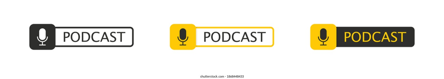 Podcast para el diseño conceptual.  Símbolo vector, insignia, logotipo