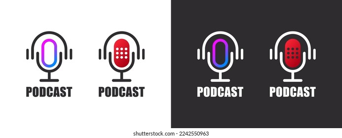 Podcast concept icon. Podcast microphone icons. Icon microphone and headphones. Vector illustration