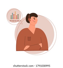 Podcast concept illustration. Young man listening to podcasting.