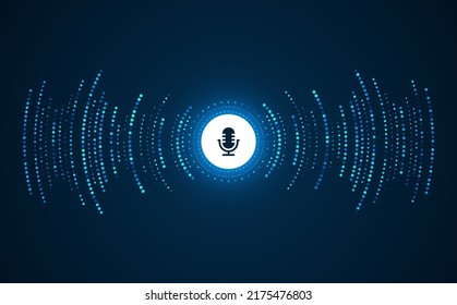 Concepto de podcast. Micrófono con onda de grabación de voz. Tecnología futura