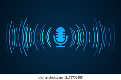 Podcast concept. Microphone with voice recording wave. Future technology