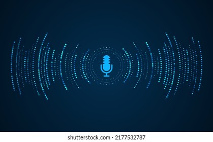 Podcast concept. Microphone with voice recording wave. Future technology