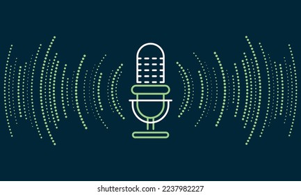 Podcast concept. Microphone with voice recording wave. Future technology