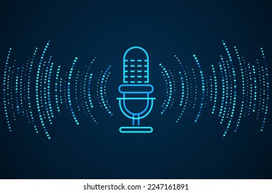 Podcast concept. Microphone with voice recording wave. Future technology