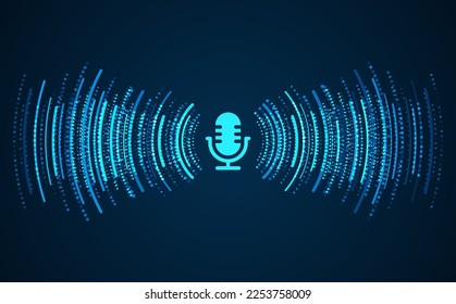 Podcast concept. Microphone with voice recording wave. Future technology