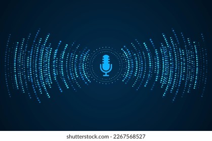 Podcast concept. Microphone with voice recording wave. Future technology