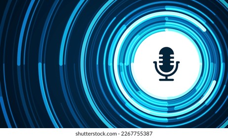 Podcast concept. Microphone with voice recording wave. Future technology