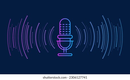 Podcast concept. Microphone with voice recording wave. Future technology