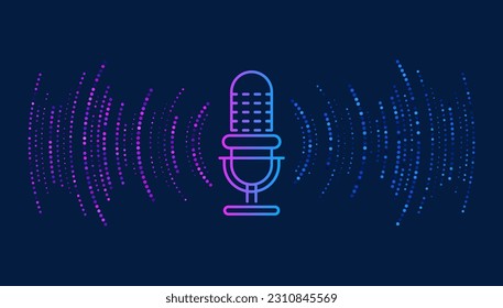 Podcast concept. Microphone with voice recording wave. Future technology