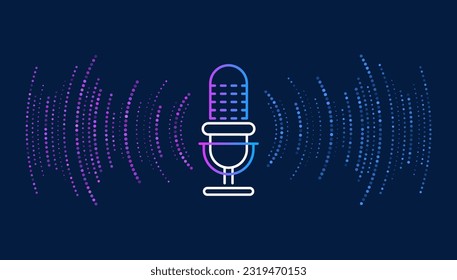 Podcast concept. Microphone with voice recording wave. Future technology