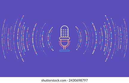 Concepto de podcast. Micrófono con grabación de voz. Tecnología del futuro