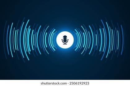 Podcast concept. Microphone with voice recording wave. Future technology