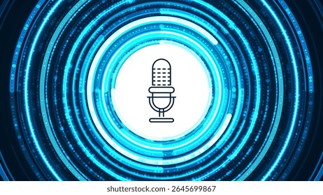 Conceito de podcast. Microfone com onda de gravação de voz. Tecnologia do futuro
