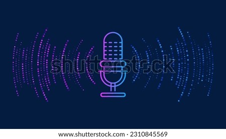 Podcast concept. Microphone with voice recording wave. Future technology