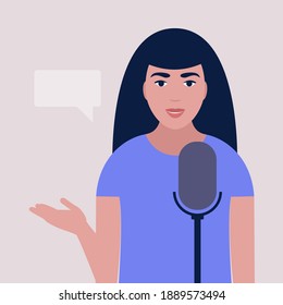 Podcast Concept Performance Illustration Woman Microphone Stock Vector ...