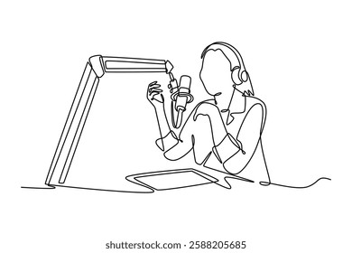 Podcast concept. Single line draw design vector graphic illustration.