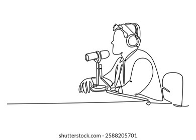 Podcast concept. Single line draw design vector graphic illustration.