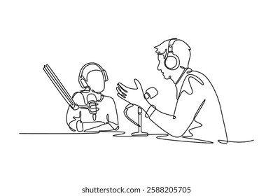 Podcast concept. Single line draw design vector graphic illustration.