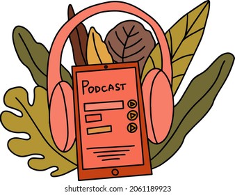 Podcast concept with smartphone and headphones