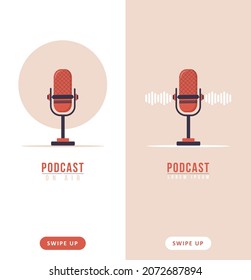 Podcast concept. Social media stories for live streaming, blogging and webcasting. Recording webinar, tutorials and online courses. Vector illustration in flat cartoon style.