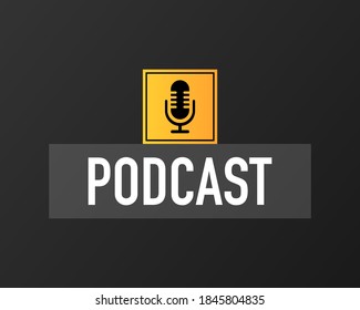 Concepto de podcast. Icono de pancarta delgada. Icono de resumen. Fondo negro. Ecualizador de ondas sonoras moderno. Ilustración vectorial.