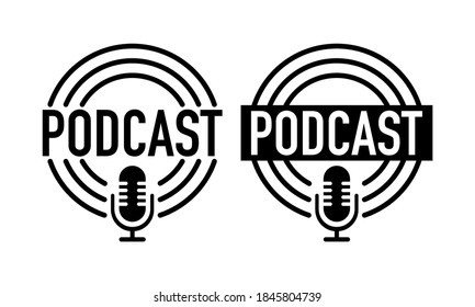 Podcast concept. Thin two line icons in different design. Abstract icon. White background. Modern sound wave equalizer. Vector illustration.