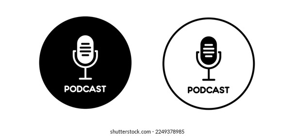 Podcast concept vector icon set. Voice, recording symbol. Microphone logo in circle for mobile app and web sites