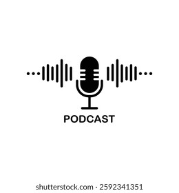 Podcast concept vector icon set. Sound wave equalizer symbol. Microphone  voice  recording logo