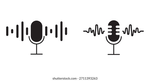 Conjunto de iconos de Vector de concepto de podcast. Símbolo de ecualizador de onda de sonido. Micrófono, voz, logo de grabación. Icono de Vector de concepto de micrófono. Colección de la mejor calidad. Eps 10